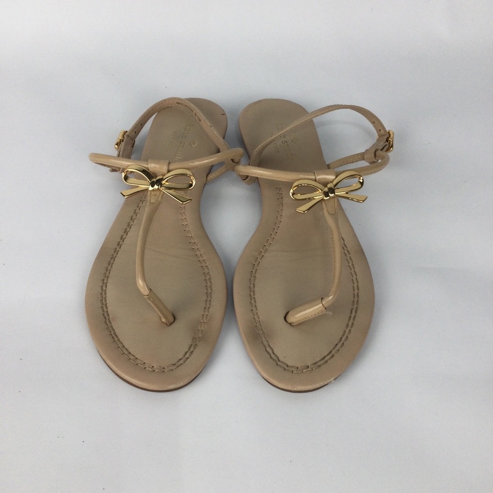 Kate Spade Tracie Tan Sandals Thongs with Gold Bows womens size 7.5 - Picture 2 of 6
